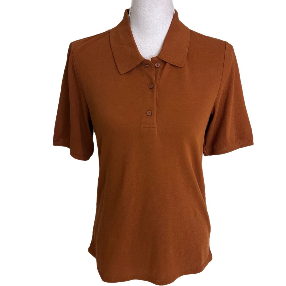 Everlane Polo Shirt Women M Organic Cotton Rust Brown Pullover Minimalist Casual
